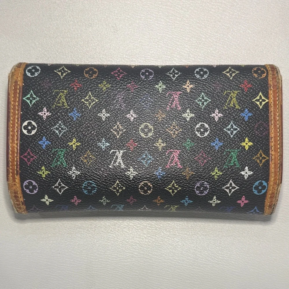 Louis Vuitton LV Black Murakami Multicolor Monogram International Wallet